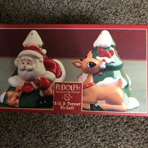 New Lenox Rudolph & Santa Salt & Pepper Shaker Set